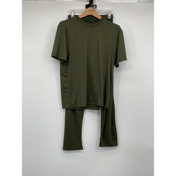 Hanes Olive Green T-Shirt & Elastic Waist Pants Loungewear Set S/P Polyester - Picture 1 of 6